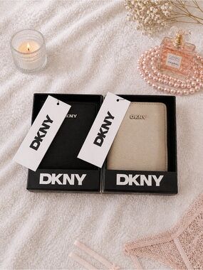 Two for One!!! Unisex DKNY Black Pebbled Leather Cardcase with Gold Logo